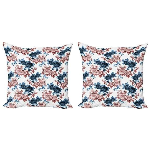 Ambesonne Floral Throw Pillow Cover 2 Pack, Watercolor Flowers in Bloom, 24", Rust Dark Blue