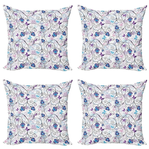 Ambesonne Floral Throw Pillow Cover 4 Pack, Abstract Butterflies Flowers, 24", Multicolor