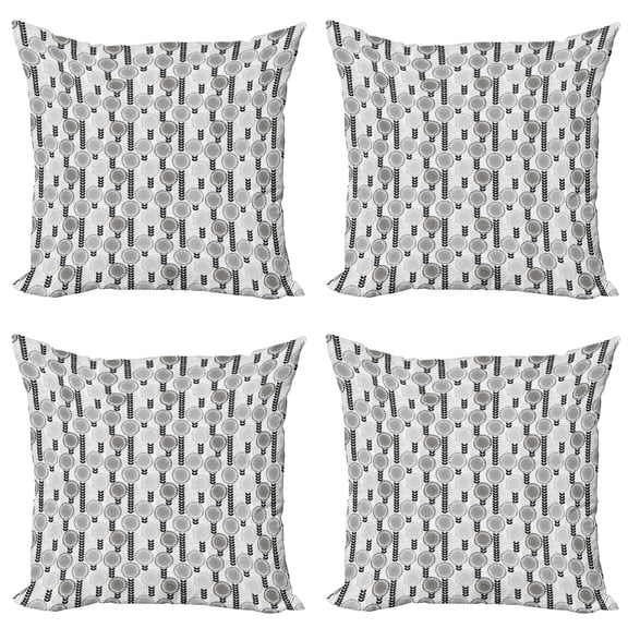 Ambesonne Floral Throw Pillow Cover 4 Pack, Abstract Doodle Pattern, 20", Pale Grey White