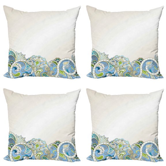 Ambesonne Floral Throw Pillow Cover 4 Pack, Abstract Flowers Curvy, 18", Multicolor