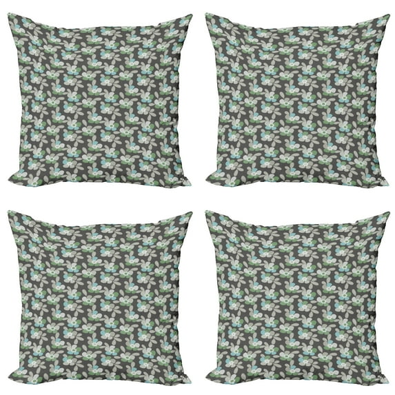 Ambesonne Floral Throw Pillow Cover 4 Pack, Abstract Flowers and Leaves, 16", Grey Pale Sage Green