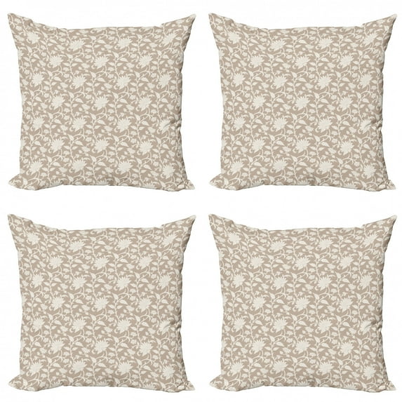 Ambesonne Floral Throw Pillow Cover 4 Pack, Abstract Pattern Leaves, 18", Tan Cream