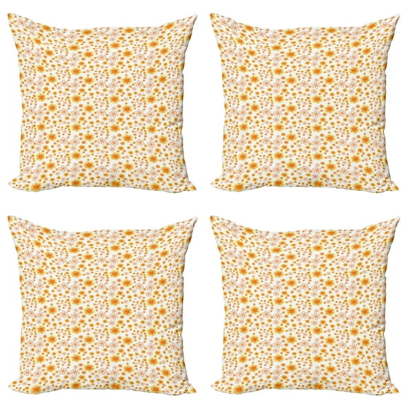 Ambesonne Floral Throw Pillow Cover 4 Pack, Abstract Summer Pattern, 24", Vermilion Yellow White