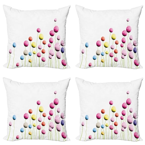 Ambesonne Floral Throw Pillow Cover 4 Pack, Amaranth Flower Pattern, 16", Multicolor
