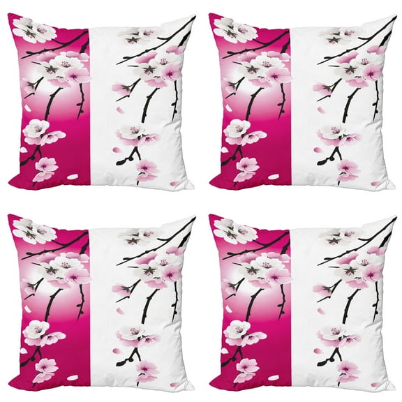 Ambesonne Floral Throw Pillow Cover 4 Pack, Apricot Flowers Blooms, 18", Pink Black White