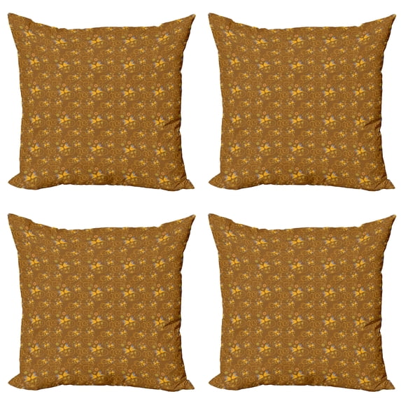 Ambesonne Floral Throw Pillow Cover 4 Pack, Bellflower and Swirls, 18", Ginger Orange