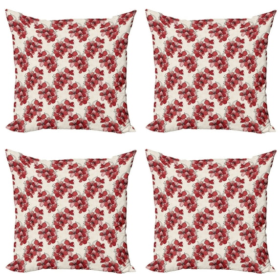 Ambesonne Floral Throw Pillow Cover 4 Pack, Birth of the Nature Design, 24", Ruby Pale Pink Cream