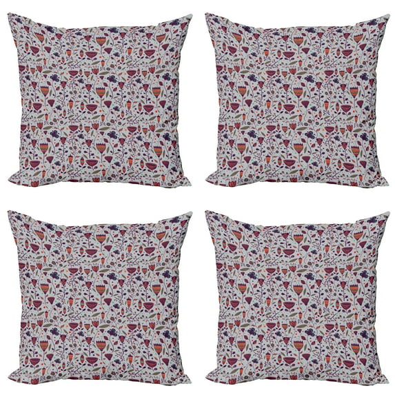 Ambesonne Floral Throw Pillow Cover 4 Pack, Blossoming Field Art, 24", Multicolor