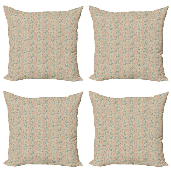 Ambesonne Floral Throw Pillow Cover 4 Pack, Blossoming Rose Flowers Art, 18", Grey Yellow Sea Green