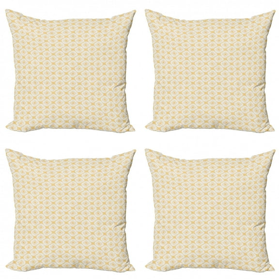 Ambesonne Floral Throw Pillow Cover 4 Pack, Blossoms Abstract Shapes, 16", Earth Yellow Coconut