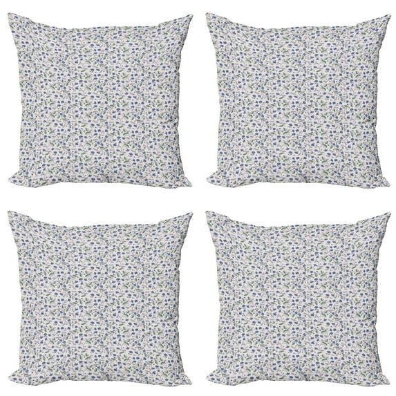 Ambesonne Floral Throw Pillow Cover 4 Pack, Blue Cornflowers and Leaves, 18", Multicolor
