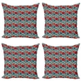 thumbnail image 1 of Ambesonne Floral Throw Pillow Cover 4 Pack, Bohemian Flowers Folkloric, 16", Vermilion and Pale Blue, 1 of 2