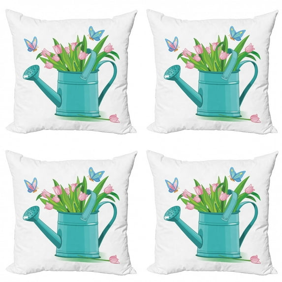 Ambesonne Floral Throw Pillow Cover 4 Pack, Bouquet of Tulips Garden, 20", Multicolor
