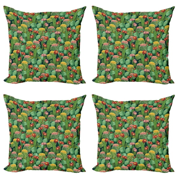 Ambesonne Floral Throw Pillow Cover 4 Pack, Cactus Flowers Garden, 18", Multicolor