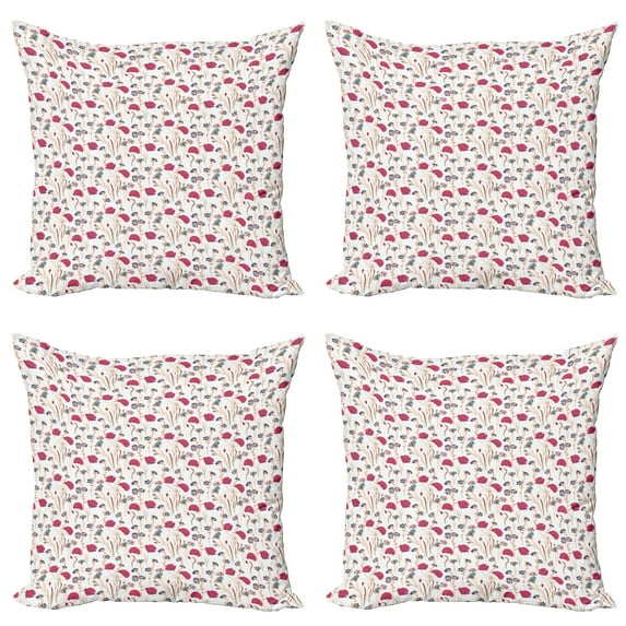 Ambesonne Floral Throw Pillow Cover 4 Pack, Calm Tones Wildflowers Art, 20", Dark Magenta Multicolor