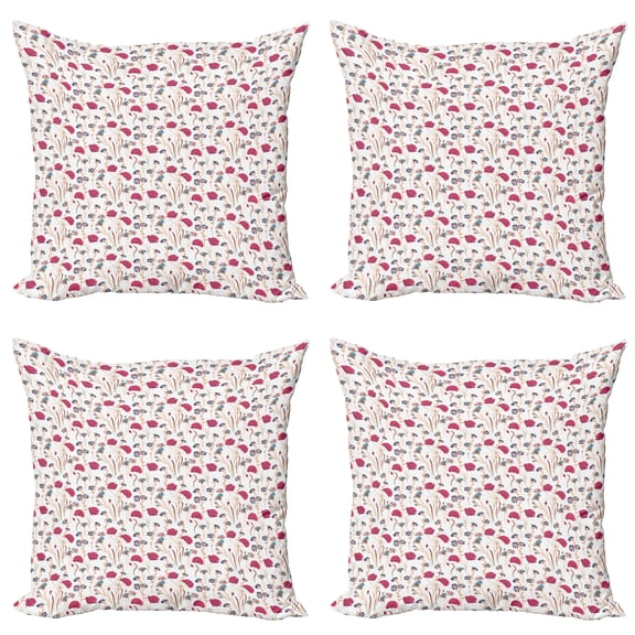 Ambesonne Floral Throw Pillow Cover 4 Pack, Calm Tones Wildflowers Art, 24", Dark Magenta Multicolor