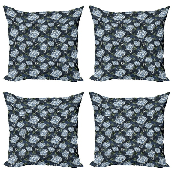 Ambesonne Floral Throw Pillow Cover 4 Pack, Classic Peony Petal, 20", Pistachio Green Blue