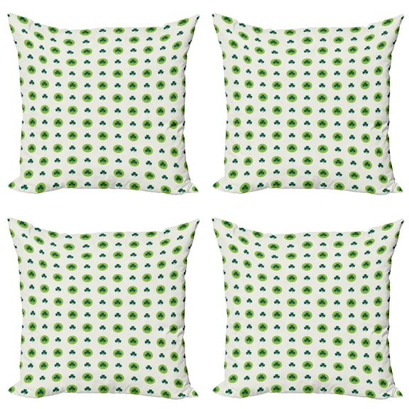 Ambesonne Floral Throw Pillow Cover 4 Pack, Clovers Green Dots Irish, 20", Lime Green Dark Green