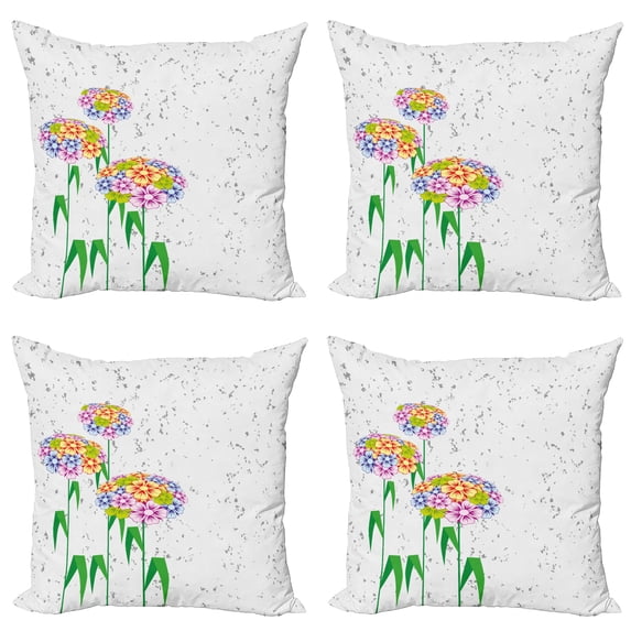 Ambesonne Floral Throw Pillow Cover 4 Pack, Colorful Daisies Art, 18", Multicolor