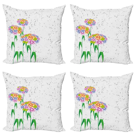 Ambesonne Floral Throw Pillow Cover 4 Pack, Colorful Daisies Art, 20", Multicolor