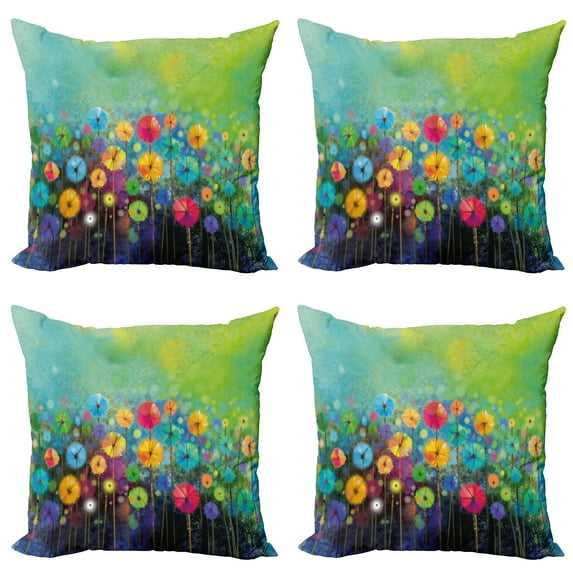 Ambesonne Floral Throw Pillow Cover 4 Pack, Colorful Dandelions, 24", Multicolor