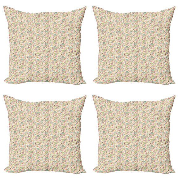 Ambesonne Floral Throw Pillow Cover 4 Pack, Colorful Summer Flower Art, 16", Multicolor