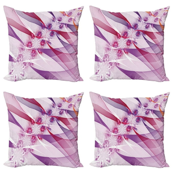 Ambesonne Floral Throw Pillow Cover 4 Pack, Digital Colored Flowers, 20", Violet Pink