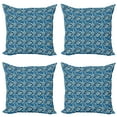 thumbnail image 1 of Ambesonne Floral Throw Pillow Cover 4 Pack, Doodle Flowers Boho Spring, 18", Blue Blue, 1 of 2