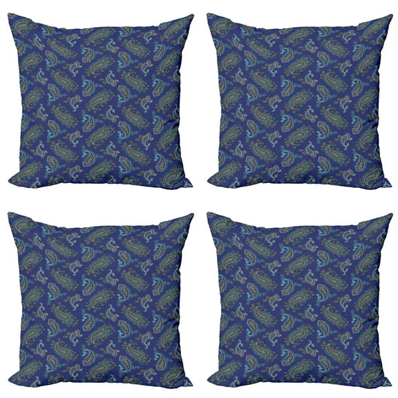 Ambesonne Floral Throw Pillow Cover 4 Pack, Droplet Motif, 24", Dark Blue Green
