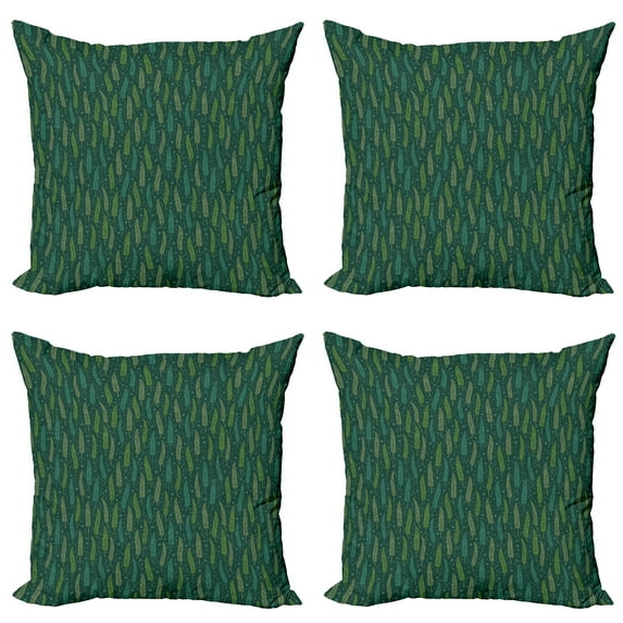 Ambesonne Floral Throw Pillow Cover 4 Pack, Exotic Tropic Hawaii Leaves, 16", Dark Green