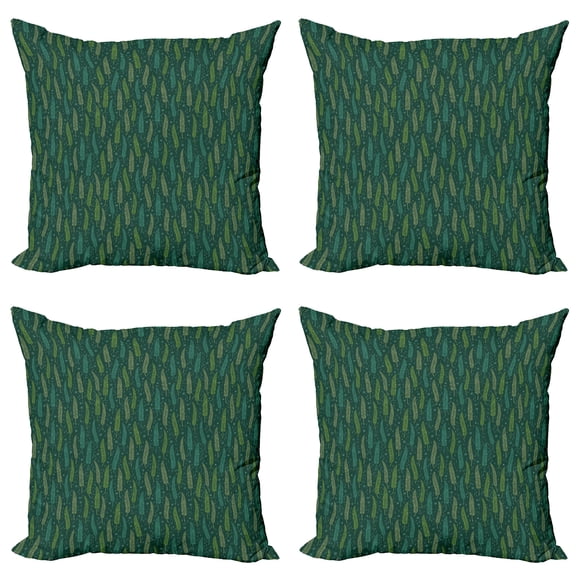 Ambesonne Floral Throw Pillow Cover 4 Pack, Exotic Tropic Hawaii Leaves, 20", Dark Green