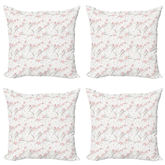 Ambesonne Floral Throw Pillow Cover 4 Pack, Falling Magnolia Pattern, 18", Pale Pink Mauve Taupe