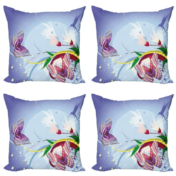 Ambesonne Floral Throw Pillow Cover 4 Pack, Fantasy Colorful, 16", Multicolor