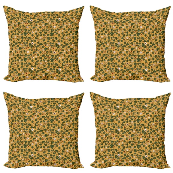 Ambesonne Floral Throw Pillow Cover 4 Pack, Flourishing Daisy Field, 16", Apricot Hunter Green