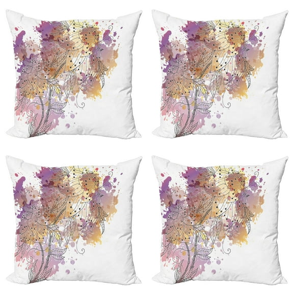 Ambesonne Floral Throw Pillow Cover 4 Pack, Flourishing Orchids, 18", Multicolor