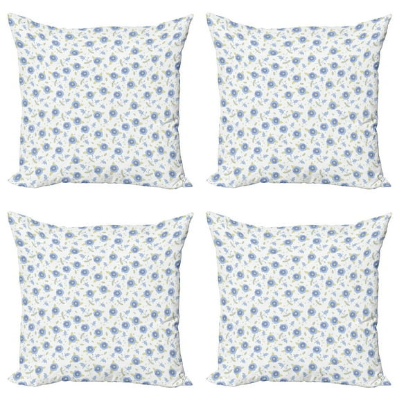 Ambesonne Floral Throw Pillow Cover 4 Pack, Flourishing Summer Roses, 20", Pale Yellow Blue Violet