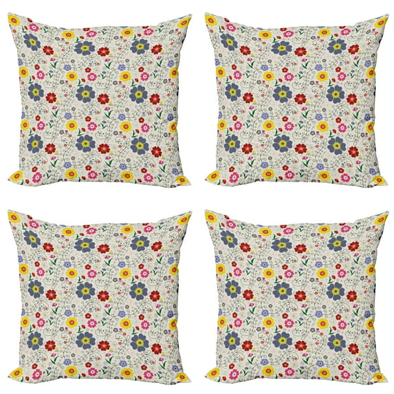 Ambesonne Floral Throw Pillow Cover 4 Pack, Flower Butterfly Pattern, 18", Multicolor