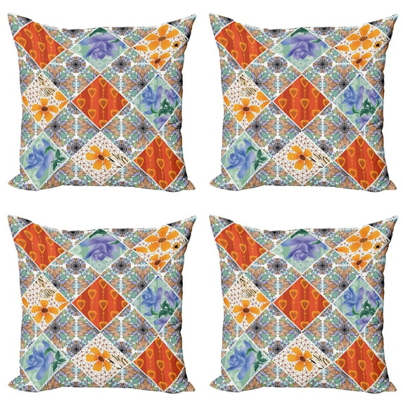Ambesonne Floral Throw Pillow Cover 4 Pack, Flower Feminine Summer, 16", Multicolor