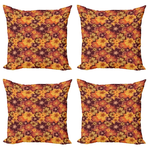 Ambesonne Floral Throw Pillow Cover 4 Pack, Flowers of Autumn Style Art, 18", Pale Orange Multicolor