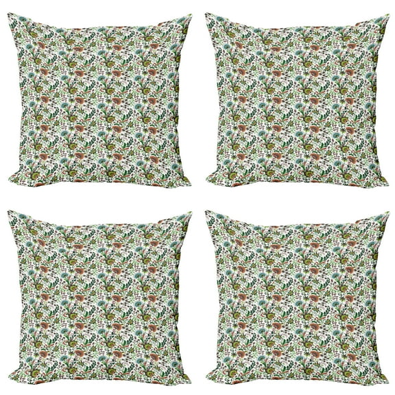Ambesonne Floral Throw Pillow Cover 4 Pack, Foliage Leaf Spring Season, 20", Multicolor