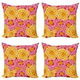thumbnail image 1 of Ambesonne Floral Throw Pillow Cover 4 Pack, Funky Vibrant Flowers, 16", Yellow Pink Orange, 1 of 5