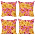 thumbnail image 1 of Ambesonne Floral Throw Pillow Cover 4 Pack, Funky Vibrant Flowers, 18", Yellow Pink Orange, 1 of 6