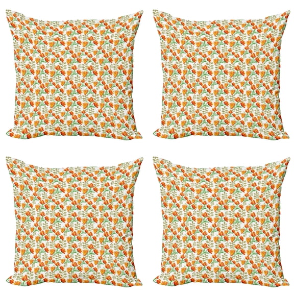 Ambesonne Floral Throw Pillow Cover 4 Pack, Garden Spring Branches, 24", Forest Green Vermilion