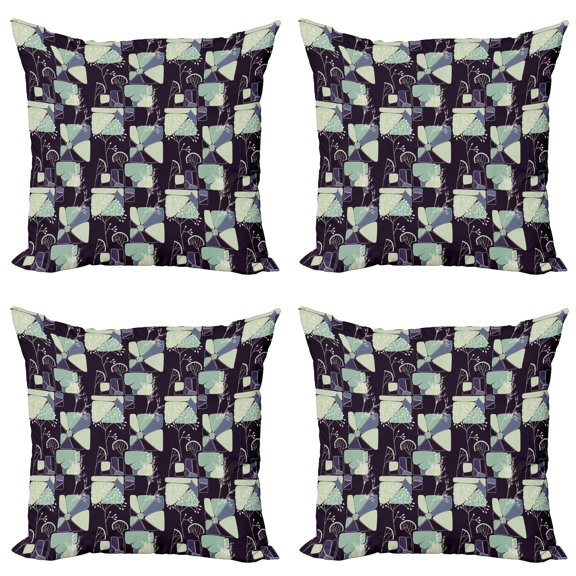 Ambesonne Floral Throw Pillow Cover 4 Pack, Geometric Soft Spring, 18", Pale Green Slate Blue