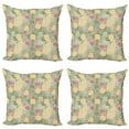 thumbnail image 1 of Ambesonne Floral Throw Pillow Cover 4 Pack, Geometric Squares Swirls, 18", Multicolor, 1 of 2