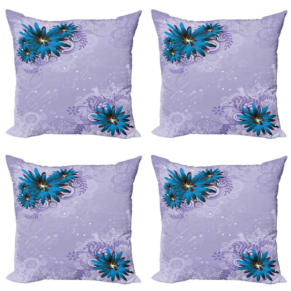 Ambesonne Floral Throw Pillow Cover 4 Pack, Graphic Ornament Flowers, 20", Dark Blue Burgundy