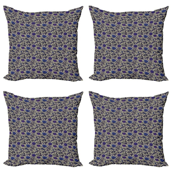 Ambesonne Floral Throw Pillow Cover 4 Pack, Hand-Drawn Wildflowers, 20", Multicolor