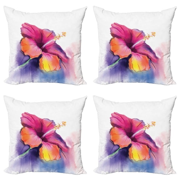 Ambesonne Floral Throw Pillow Cover 4 Pack, Hibiscus Flower Pastel, 20", Multicolor