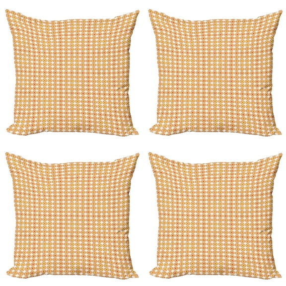 Ambesonne Floral Throw Pillow Cover 4 Pack, Monochrome Abstract Flowers, 24", Orange Burnt Orange