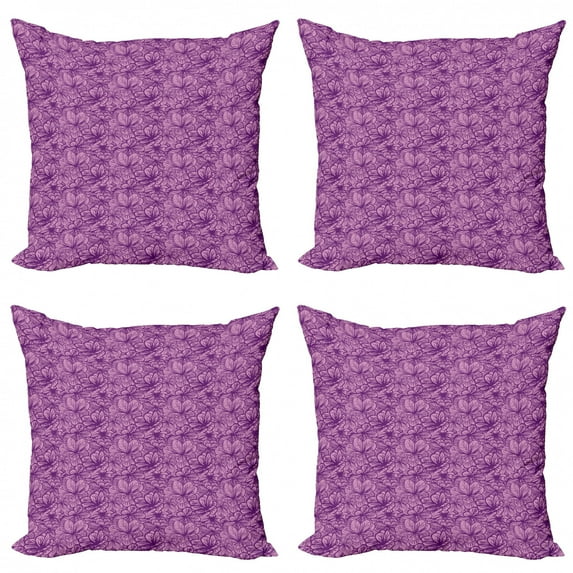 Ambesonne Floral Throw Pillow Cover 4 Pack, Monochrome Intricate Art, 18", Pale Pink Purple